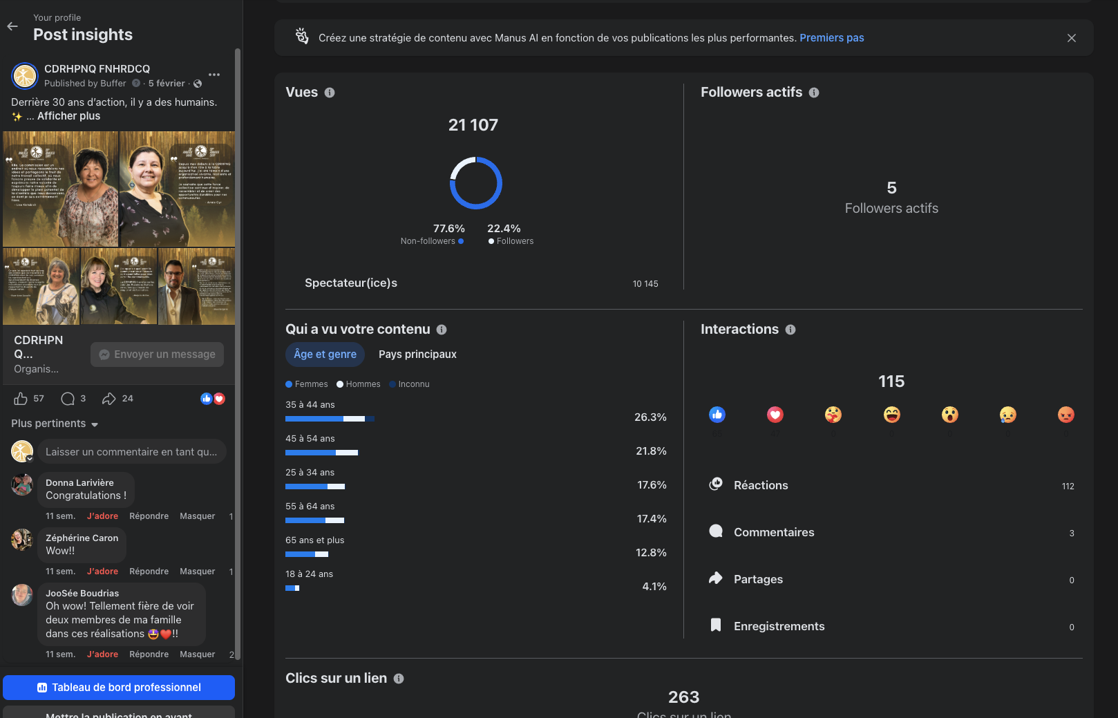 Publication Facebook du 5 février 2026 avec statistiques